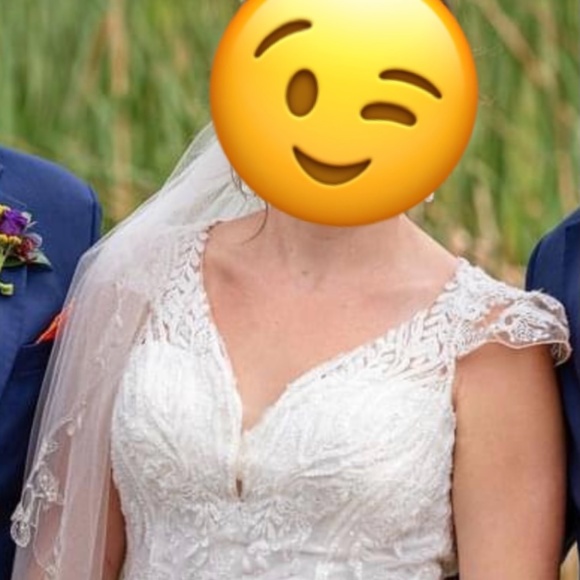 Oleg Cassini Cap-Sleeve Beaded Wedding Dress - Picture 4 of 7